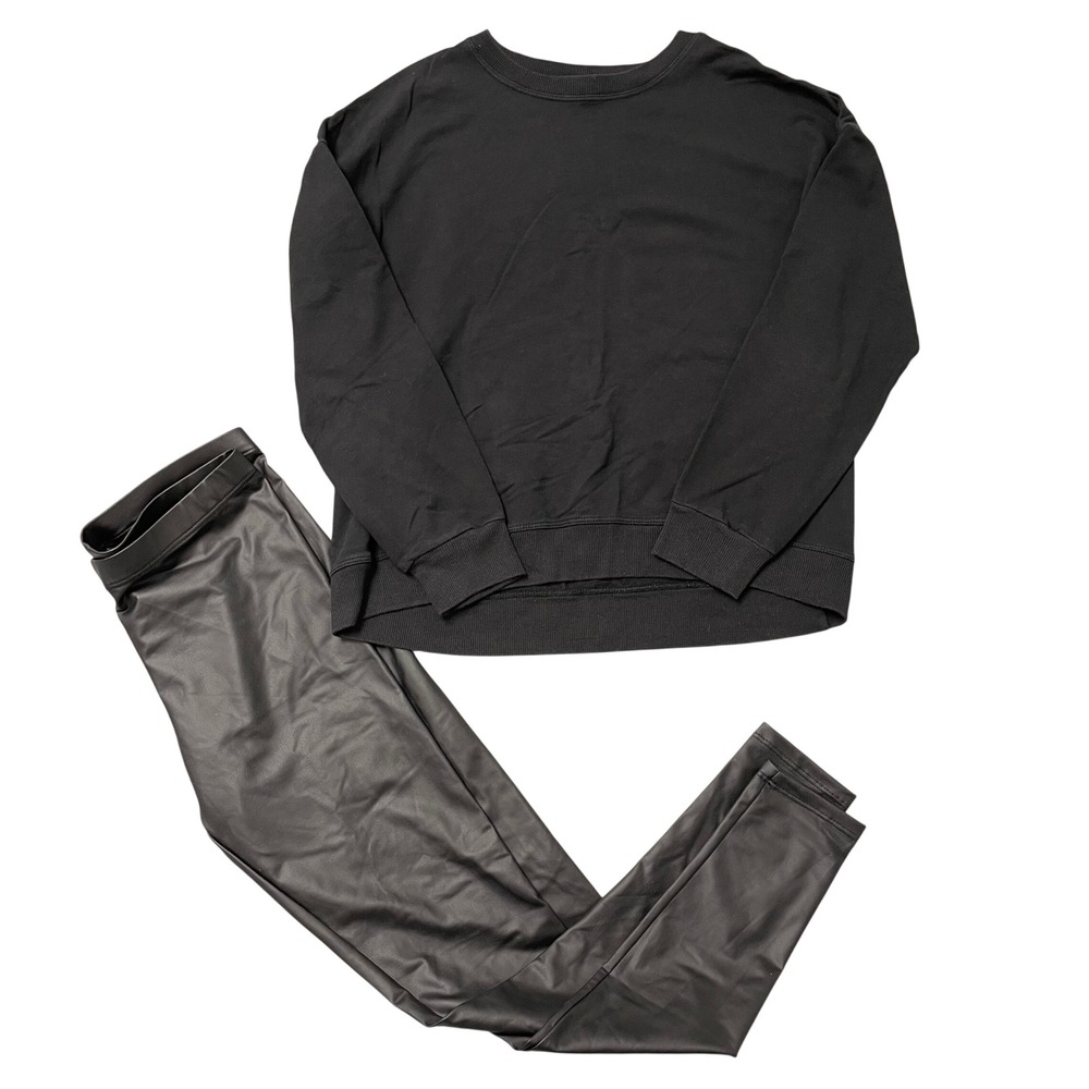 Me.n.u Sweatshirt Leggings Set Girls XL 14 Black Faux Leather 2pc Outfit